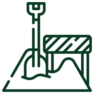 Shovel and barrier in construction site icon.