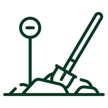 Shovel in dirt with prohibition sign icon.